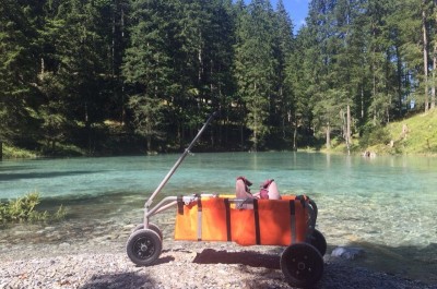 stable wagon in summer for children on top of mountain